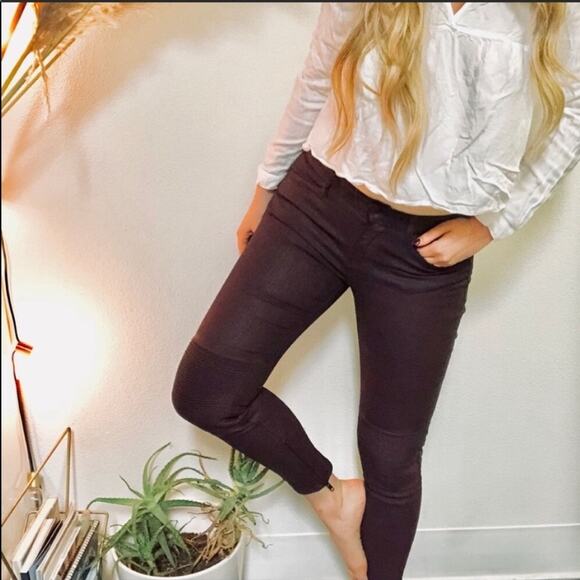MADEWELL Maroon Waxed Coated Moto Zipper Ribbed Knee Ankle Skinny Pant Jeans 28 - Picture 3 of 7